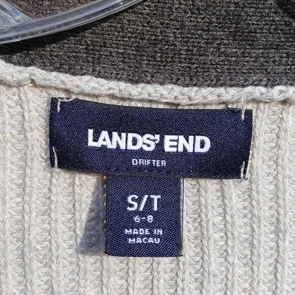 Lands' End Drifter Grey Color Block Cardigan with Pockets & Buttons Sz S/T - Picture 3 of 9